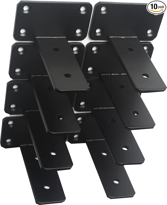 10 Pack - 4 inch Black Hidden L Shelf Bracket Iron Floating Shelf Brackets by MHMYDZ