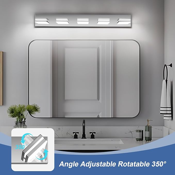Modern LED Bathroom Lights Fixtures 5-Light, Stainless Steel Chrome Acrylic - Image 3