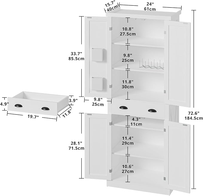 IRONCK Kitchen Pantry Storage Cabinet 72.6" H x 24" W, - Image 3