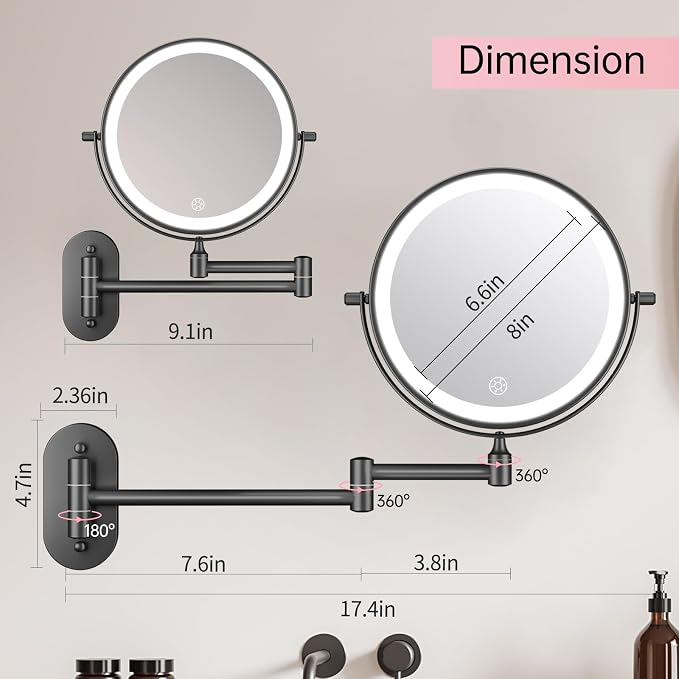 FUNTOUCH 5000mAh Rechargeable Wall Mounted Lighted Makeup Vanity Mirror - Image 6