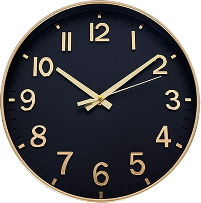 HZDHCLH Wall Clocks Battery Operated, Wall Clock Black Gold, 12 inch Wall Clock by HZDHCLH