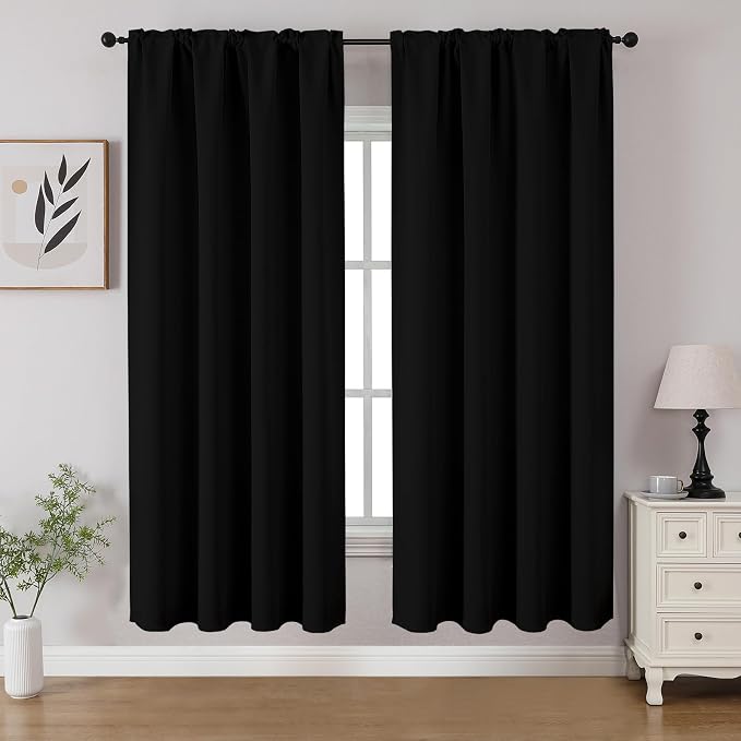 CUCRAF Black Blackout Curtains 63 inch Length 2 Panels Set, Rod Pocket Room by CUCRAF
