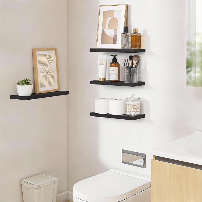 BAYKA Floating Shelves for Wall, 15.7in Wall Mounted Rustic Wood Shelves for - Image 4