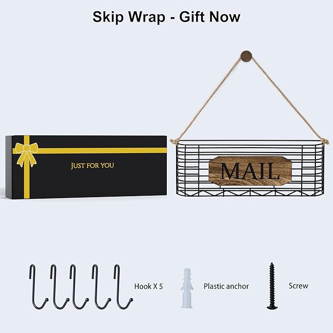 SRIWATANA Mail Holder, Rustic Mail Organizer Wall Mount Hanging Mail Sorter - Image 3