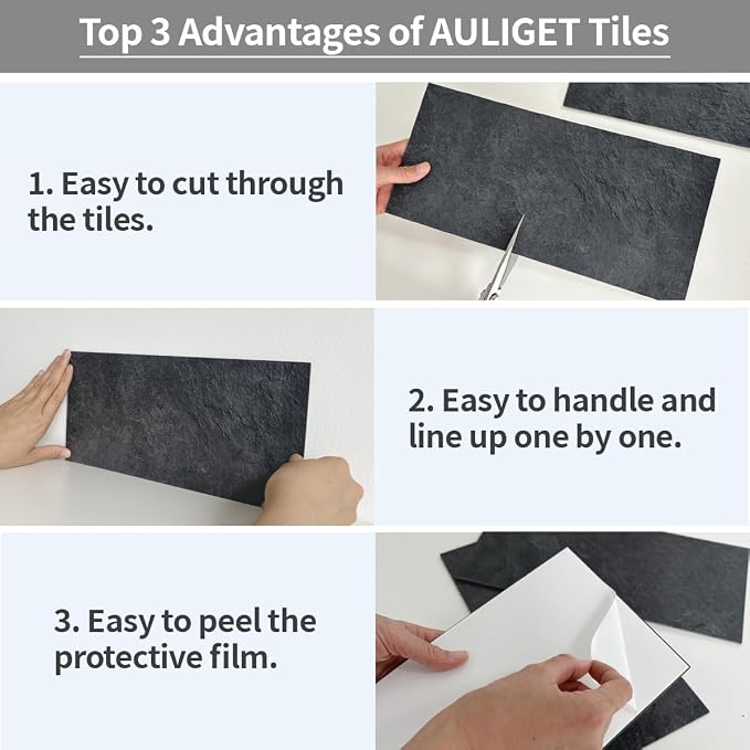 AULIGET 2-Piece Black Slate Peel and Stick Backsplash Wall Tiles, Laundry Room - Image 8
