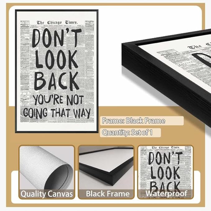 Framed Retro Newspaper Wall Art Trendy Black and White Poster Dont Look Back - Image 3