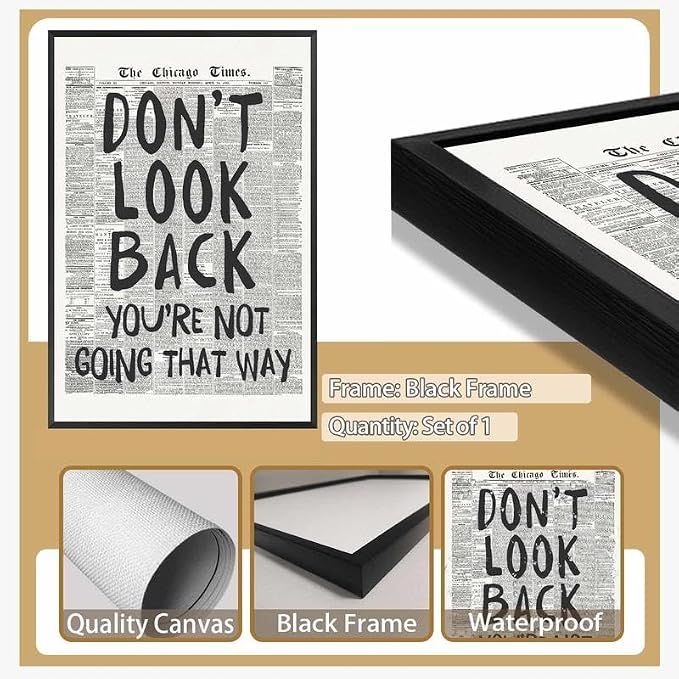 Framed Retro Newspaper Wall Art Trendy Black and White Poster Dont Look Back - Image 3