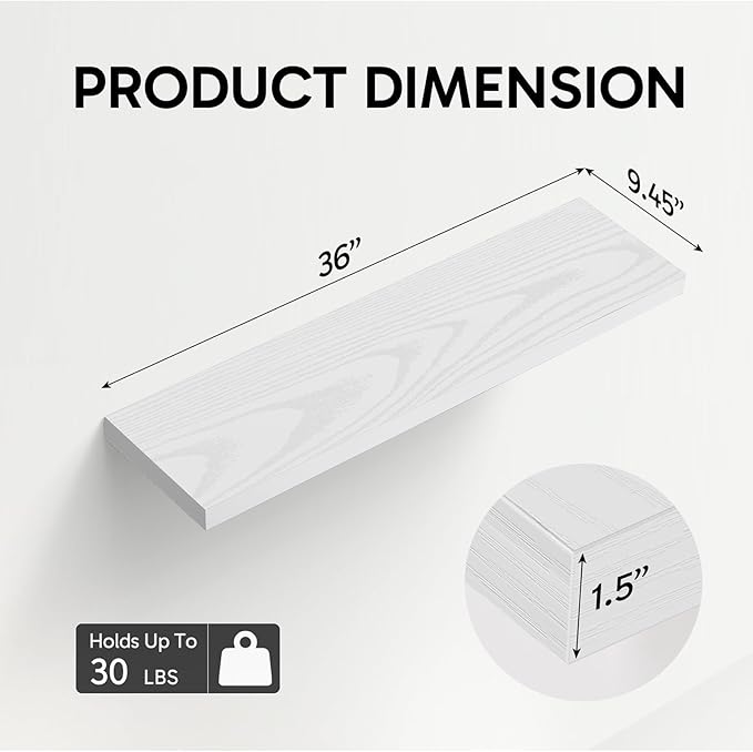 BAYKA White Floating Shelves for Wall, 36 Inches Long Wall Mounted Rustic Wood - Image 3