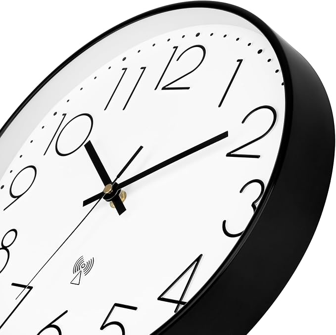 Foxtop Atomic Wall Clock Battery Operated Round Analog Modern Black Wall Clock - Image 6