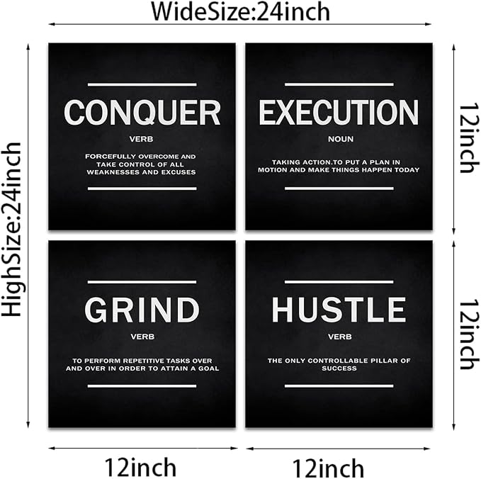 KAWAHONE Grind Hustle Execution Quotes Framed Wall Art, Success Canvas Print - Image 2