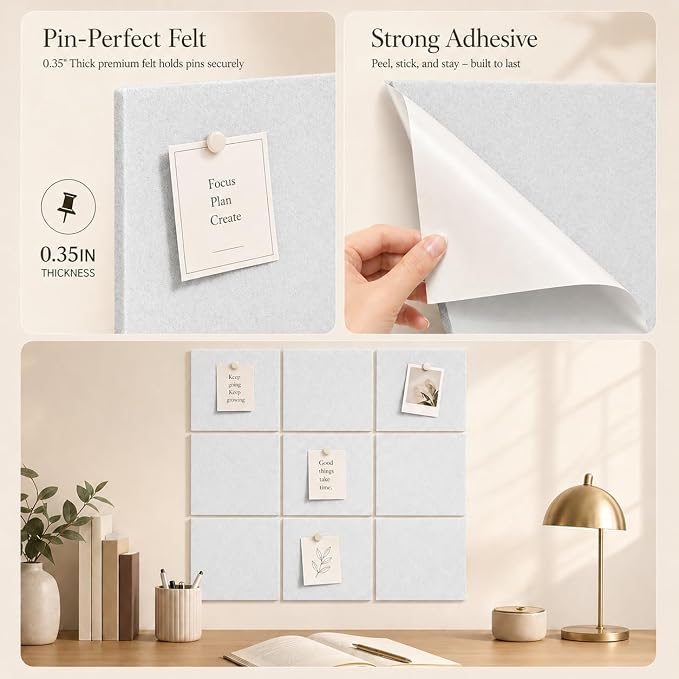 Large Cork Boards for Walls – 36" x 24" Self Adhesive Felt Wall Tiles - Image 3