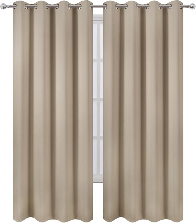 LEMOMO Blackout Curtains 52 x 108 inch/Khaki Curtains Set of 2 Panels/Thermal - Image 2
