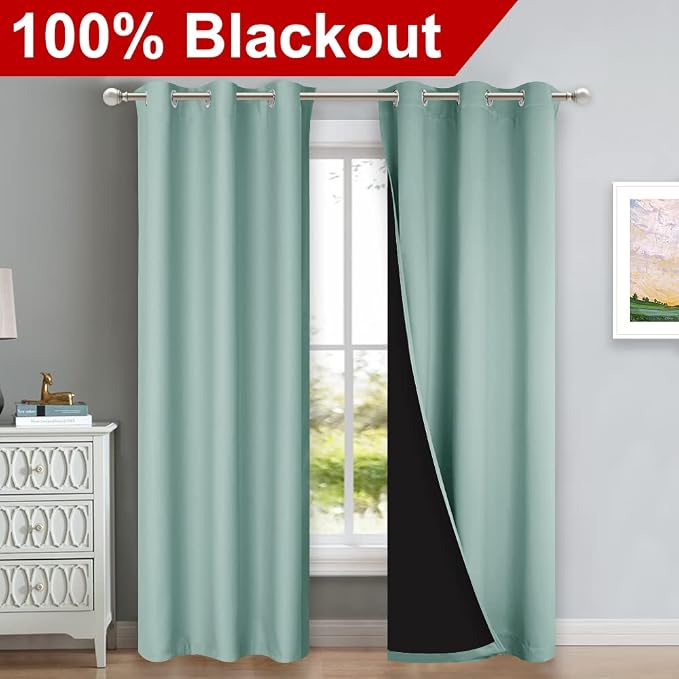 NICETOWN Aqua Blue Blackout Curtains 80 inches Long, Full Light Blocking Drapes - Image 2