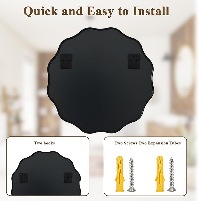 VooBang Black Scalloped Circle Mirror, Hanging Leaning - Image 6