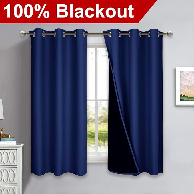 NICETOWN 100% Blackout Curtains 54 inches Long, Royal Blue, 1 Pair, 42 inches - Image 2