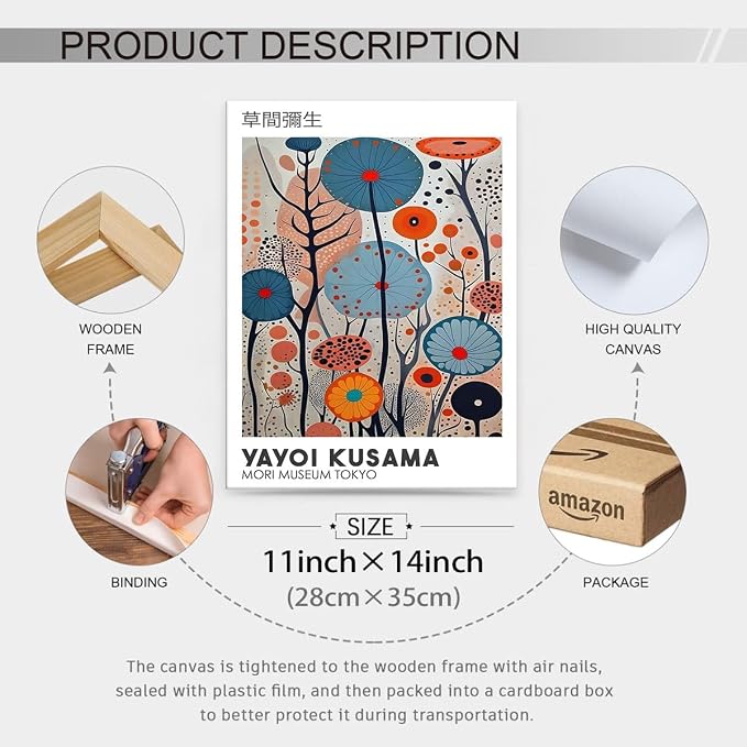 Yayoi Kusama Framed Wall Art 11x14in Vintage Japanese Painting Posters Tokyo - Image 2