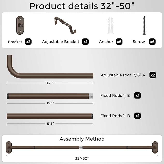 Curtain Rods 32-46 Inch, Bronze Wrap Around Blackout Curtain Rods - Image 7