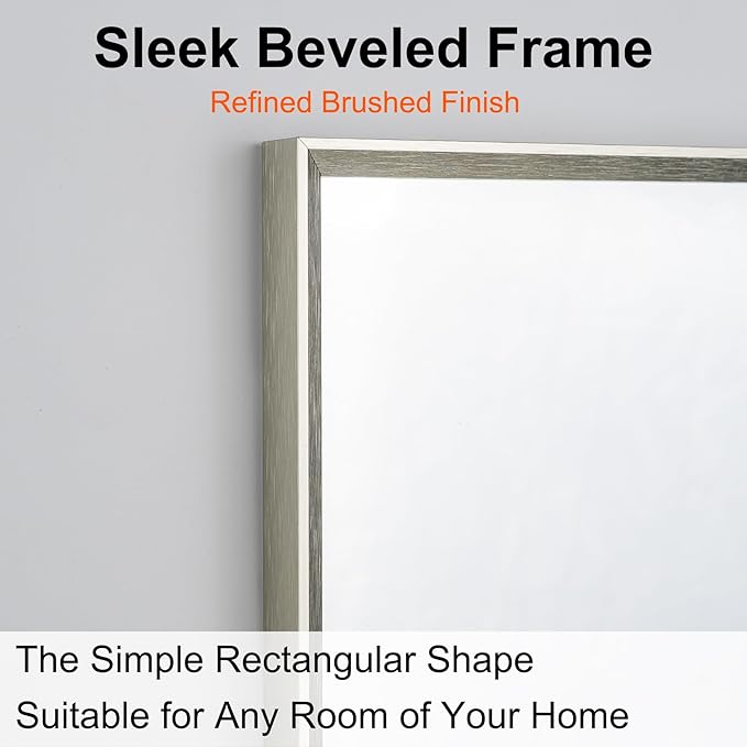 Bathroom Mirror for Wall, 16x24 Inch Metal Framed Mirror, Brushed Nickel - Image 2