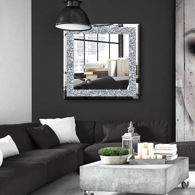 Crystal Crush Diamond Sparkly Square Silver Mirror - Image 4