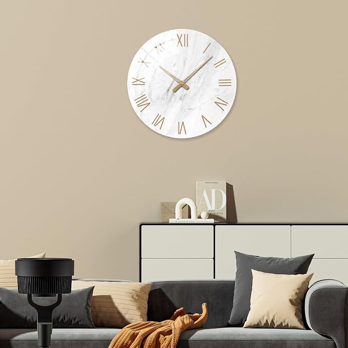 Large White Marble Wall Clocks Battery Operated 20 Inch Modern Analog Glass - Image 4