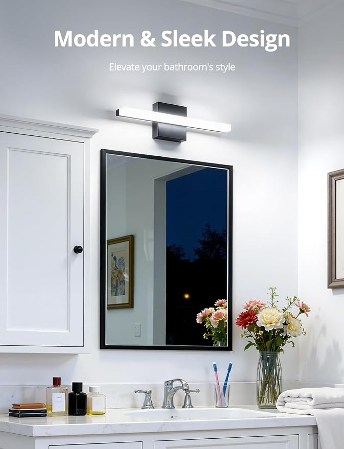 Combuh 2 PackLED Bathroom Vanity Light Bar 16 Inch 9W Black IP44 Over Mirror - Image 3