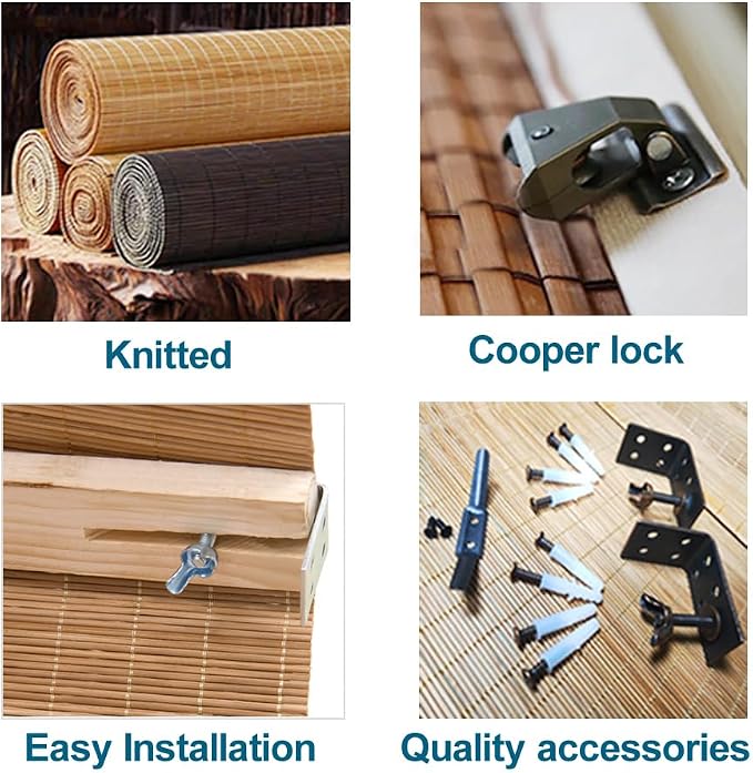 Letau No Drill No Tools Cordless Wood Window Shades Blinds, Bamboo Light - Image 5
