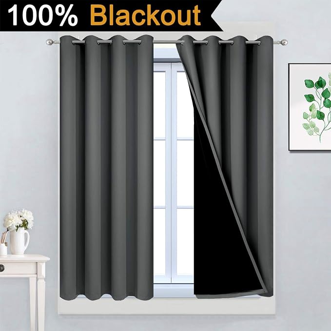 Yakamok Dark Gray 100% Blackout Curtains, Energy Saving Thermal Insulated 2 - Image 2