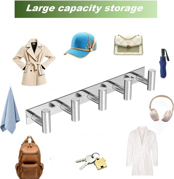 Wall Mounted Coat Rack-5 Hooks, Heavy Duty Stainless Steel Wall Hooks - Image 6