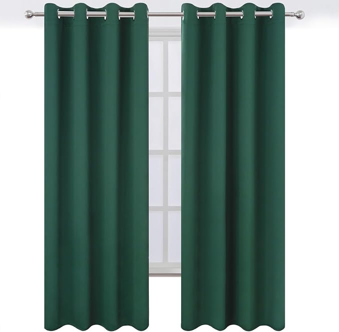 LEMOMO Blackout Curtains 52 x 120 Inch Long Dark Green Curtains Set of 2 Panels - Image 2