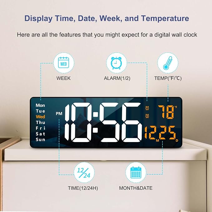 Digital Wall Clock Large Display, Auto Brightness Dimmer Reloj De Pared - Image 8