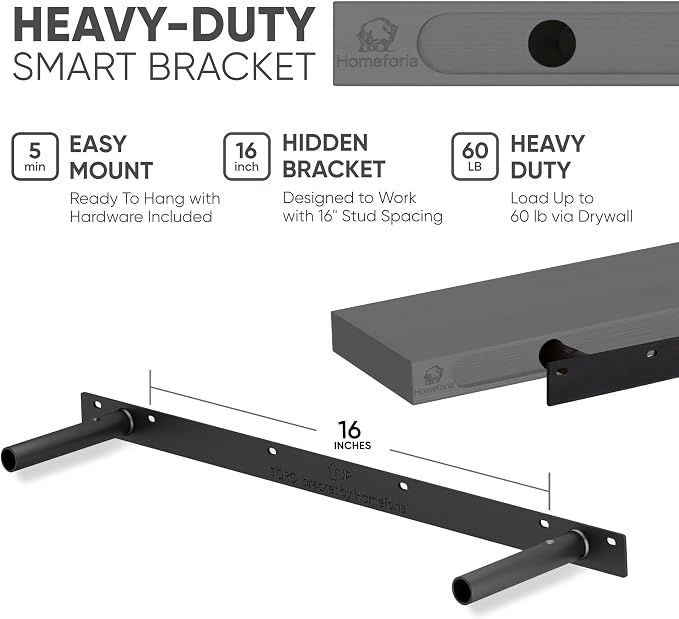 Homeforia 36 inch Gray Floating Shelves, High End Solid Real Wood 36inch - Image 4