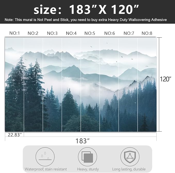 -Foggy Forest Pine Scenery Fabric Wallpaper Living Room Bedroom Bathroom - Image 4