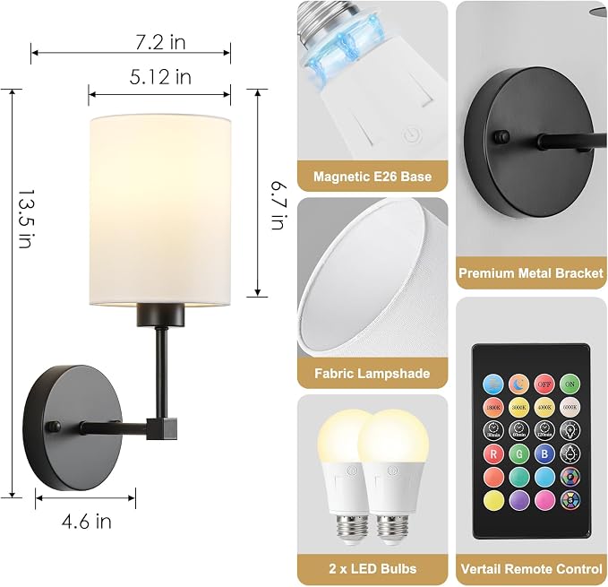 Battery Operated Wall Sconce Set of Two, Wireless Rechargeable Wall Light - Image 7