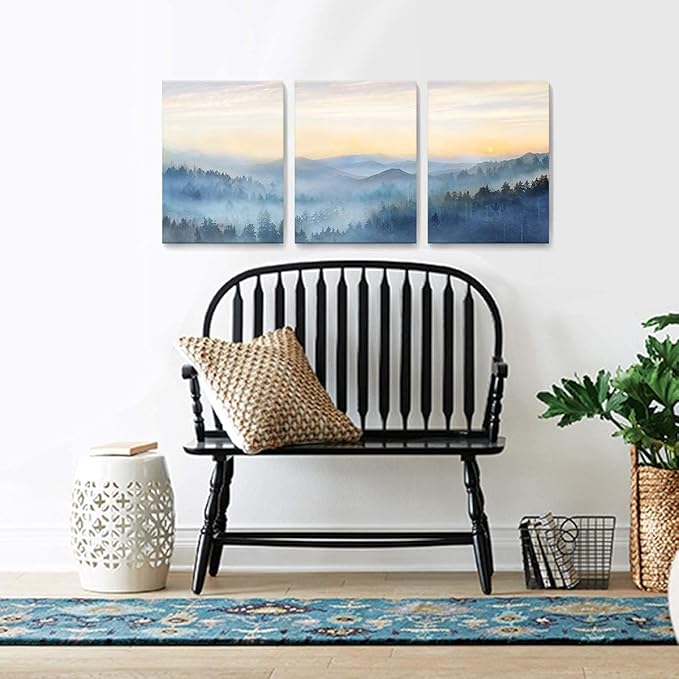 Wall Decor for Bedroom 3 Panel Sunrise Misty Forest Print Picture Paintings - Image 3