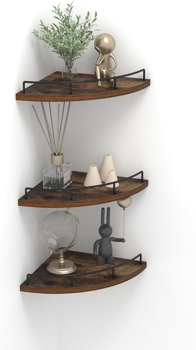 Trwcrt Corner Shelf Wall Mounted Set of 3, Floating Wall Shelves Rustic Wooden by Trwcrt