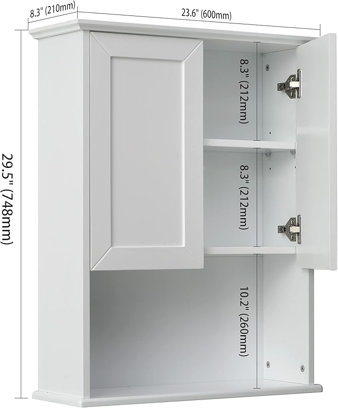 VANIRROR Bathroom Wall Cabinet Wooden Medicine Cabinet Buffering Hinge MDF - Image 2