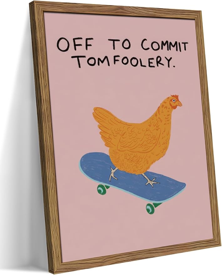 Framed Off to Commit Tomfoolery Wall Art, Vintage Fun Chicken Canvas Print by Unknown