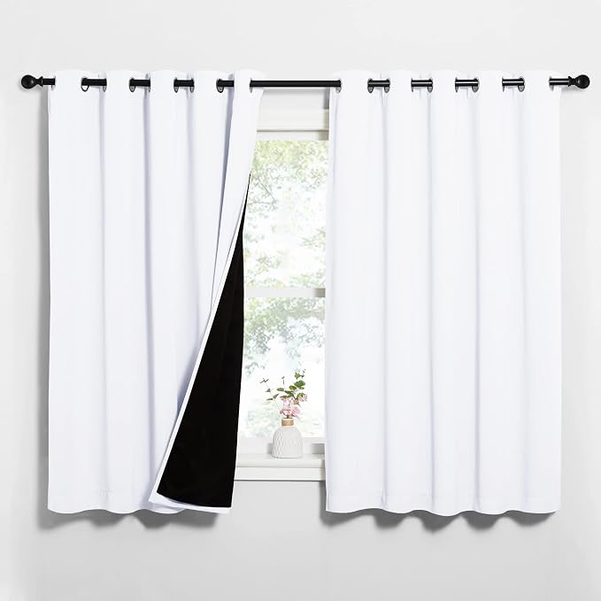NICETOWN White 100% Blackout Lined Curtains, 2 Thick Layers Completely Blackout by NICETOWN