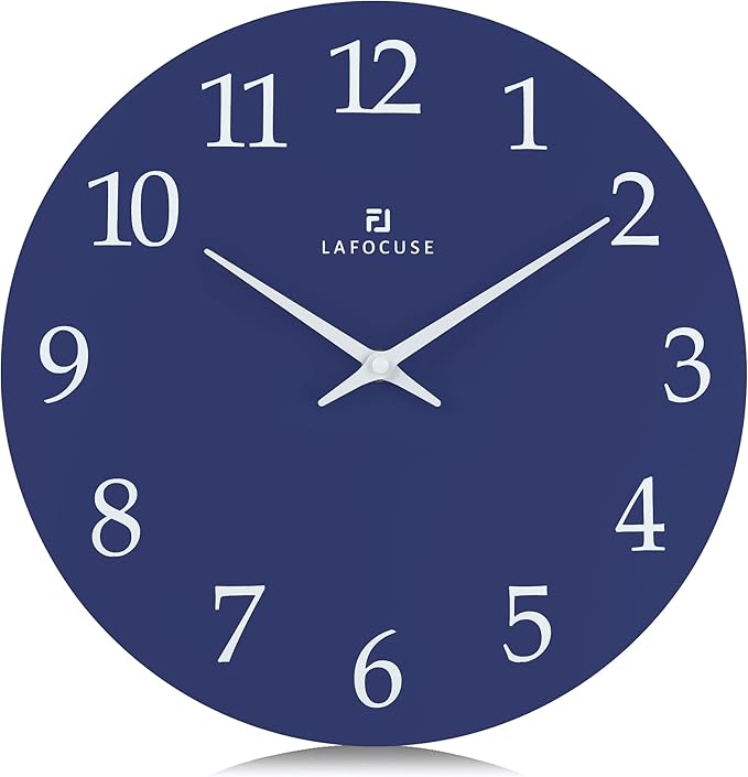 Lafocuse 12 Inch Wooden Navy Blue Wall Clock Battery Operated, Simple by VisiteLafocuse