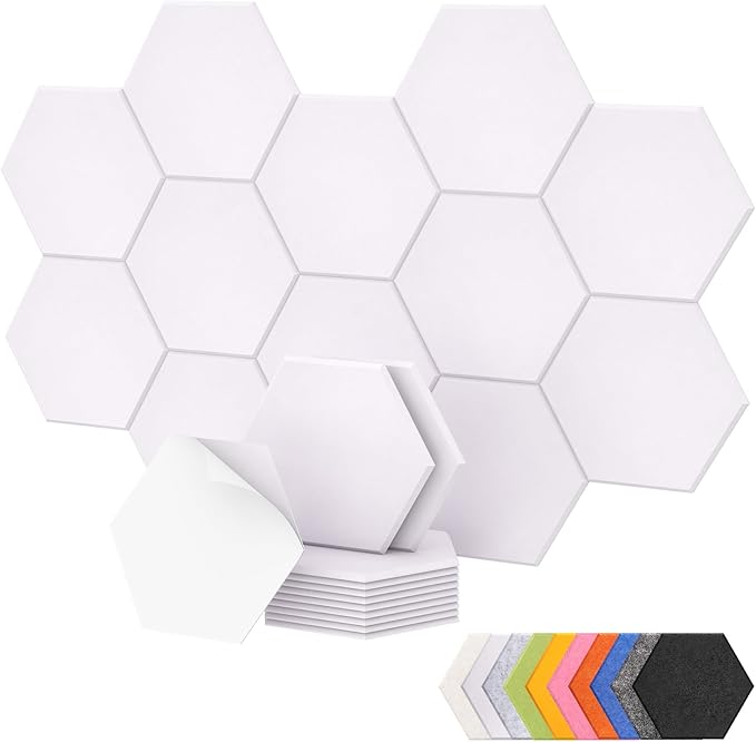 12 Pack Self-adhesive Hexagon Acoustic Panels, TONOR 12"x 10"x 0.4" High by TONOR