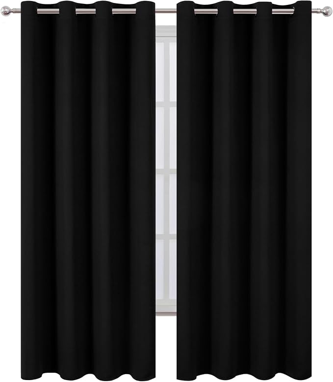 LEMOMO Blackout Curtains 52 x 120 Inch Long Black Curtains Set of 2 Panels Room - Image 2