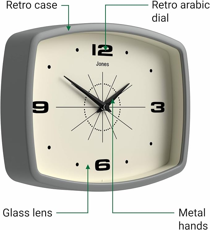 JONES CLOCKS® Movie wall Clock | Retro Rectangular Clock | 10 inch | Gray | - Image 6