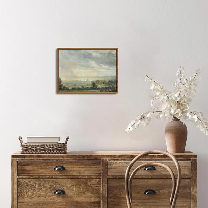 OIQArtOIQ Vintage Framed Wall Art Pastoral Landscape Canvas Art Prints Rustic - Image 2