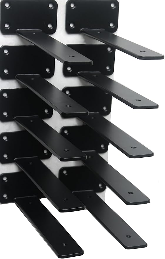 10 Pack - 8 inch Black Hidden L Shelf Bracket Iron Floating Shelf Brackets by MHMYDZ