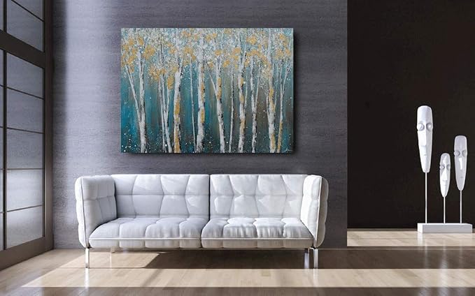 Yihui Arts Landscape Canvas Print Artwork: Teal Winter Forest Painting Wall Art - Image 6