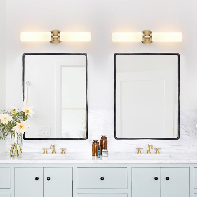 Indoi Wall Sconces Set of Two, Hardwired Brass Bathroom Sconces Wall Lighting - Image 5