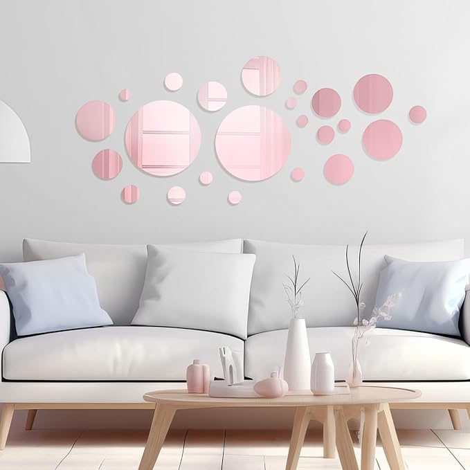 Shappy 32 Pcs Acrylic Mirror Wall Stickers Removable Round Wall Decal Circle - Image 6