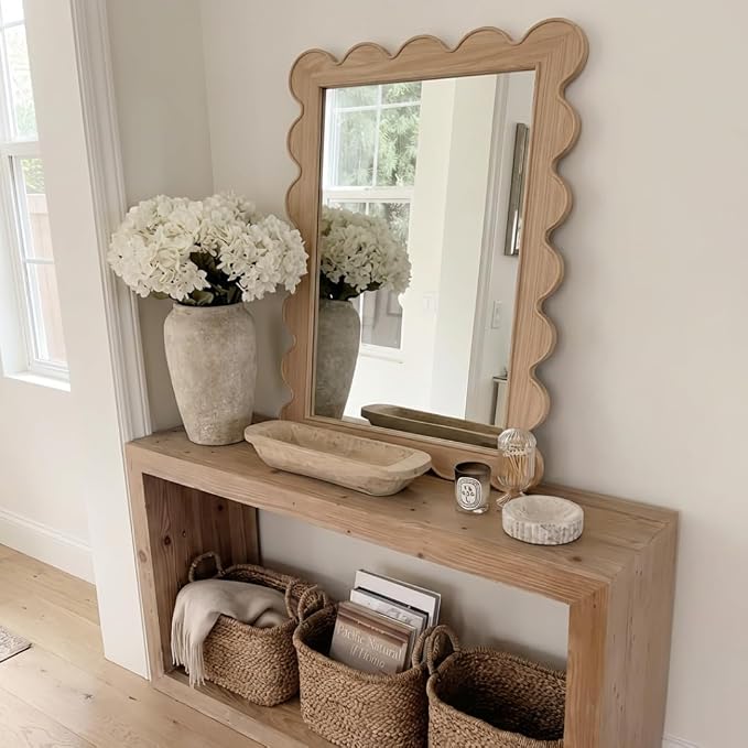 CAALMA Scalloped Wall Mirror 24 x 36 Rectangular, Bathroom Mirror, Mirrors - Image 2