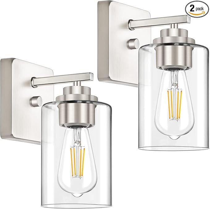 Set of 2 Wall Sconces for Bathroom, Brushed Nickel Vanity Light Fixtures by WelcometoVerRon
