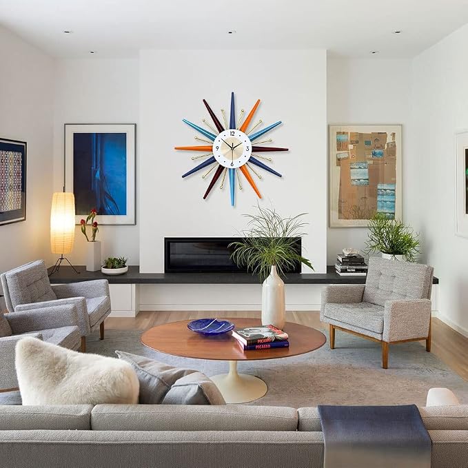 Large Wall Clock 22 Inch Modern Wall Clock Starburst Mid-Century Modern Decor - Image 2